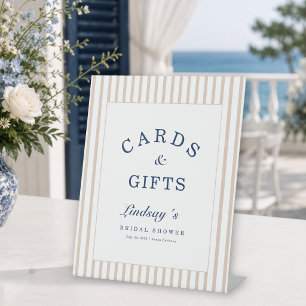 Elegant Brown Stripes Coastal Cards & Gifts Pedestal Sign