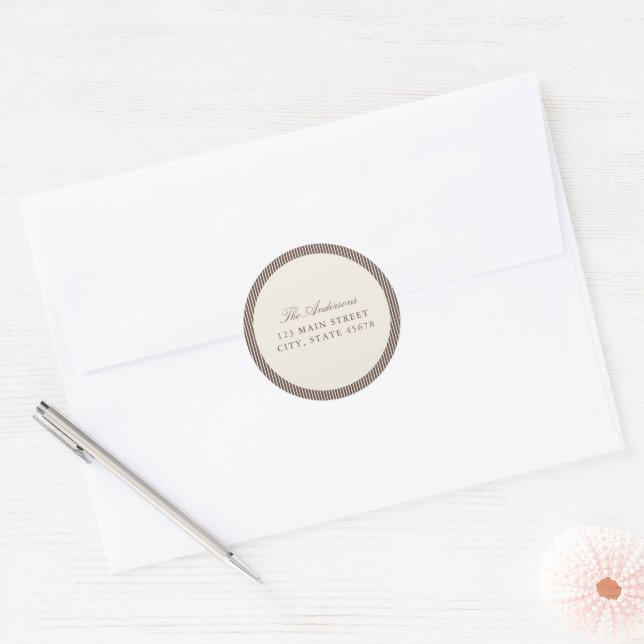 Elegant Brown Stripes Return Address Classic Round Sticker (Envelope)
