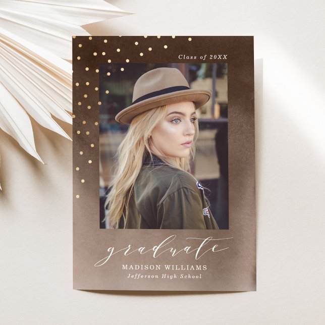 Elegant Brown Watercolor Photo Graduation Announcement (Creator Uploaded)