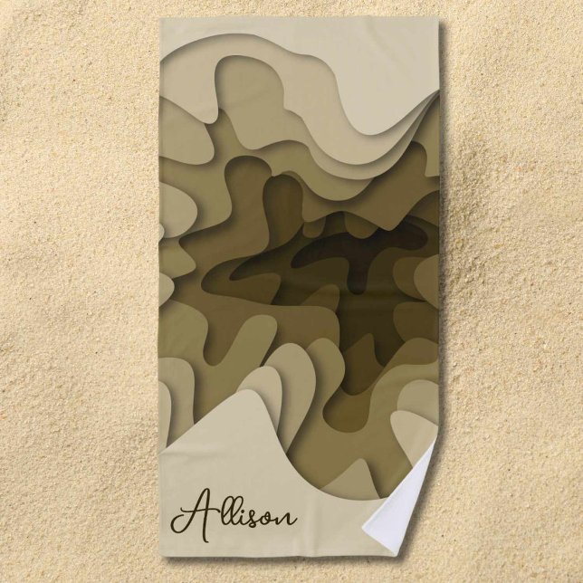 Elegant Brown Wavy Lines Personalised Summer  Beach Towel (Creator Uploaded)