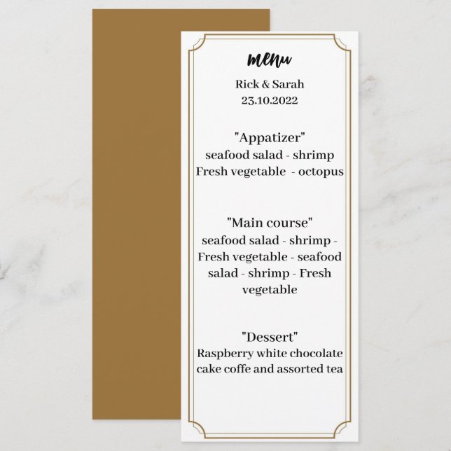 Elegant Brown Wedding Dinner  Menu (Front/Back)