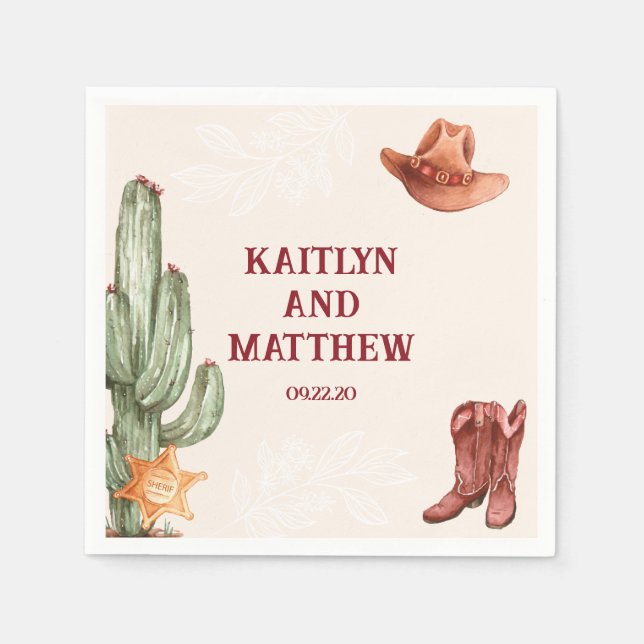 Elegant brown western rustic wedding napkin (Front)