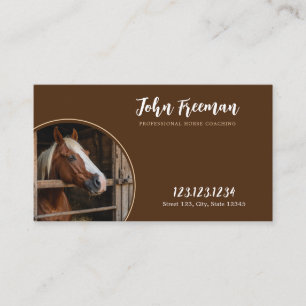 Elegant Brown & White Horse Photo Farm Stables Business Card