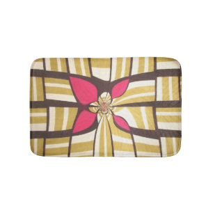 Elegant Brown white ivory floral Diamond Stripes Bath Mat
