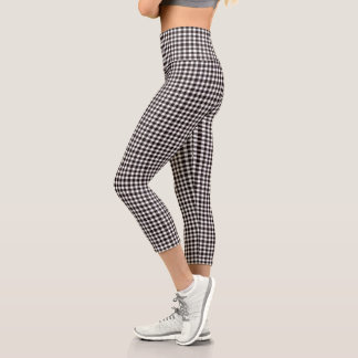 Elegant Brown & White Plaid Capri Leggings
