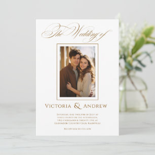 Elegant Brown & White Wedding Invitation & Photo