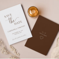Elegant Brown White Wedding Save The Date Card