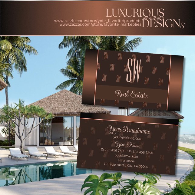 Elegant Brown with Monogram Pattern Professional Business Card (Creator Uploaded)