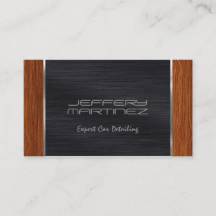 Elegant Brown Wood, Metallic Black & Silver Business Card