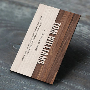 Elegant Brown Wood Texture Modern Style Monogram Business Card