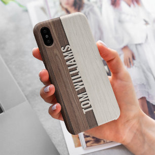 Elegant Brown Wood Texture Modern Style Monogram iPhone 15 Pro Max Case