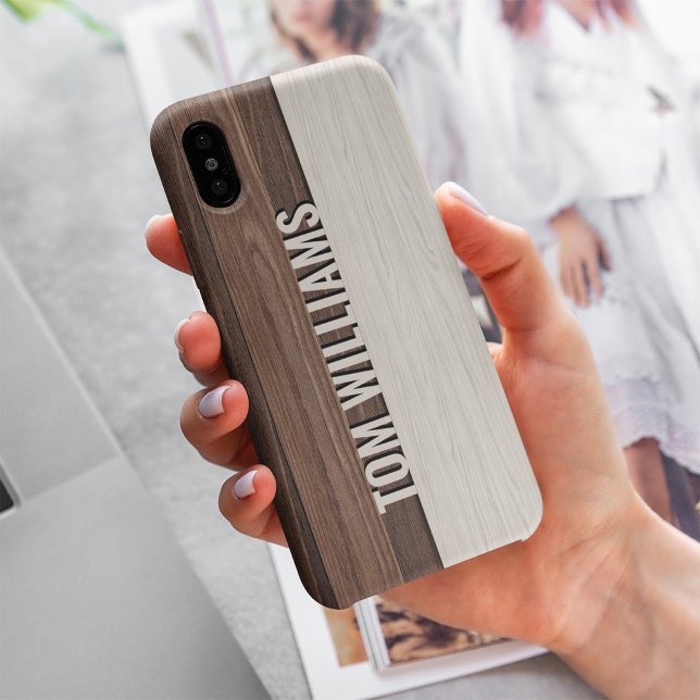 Elegant Brown Wood Texture Modern Style Monogram Case-Mate iPhone Case (Creator Uploaded)