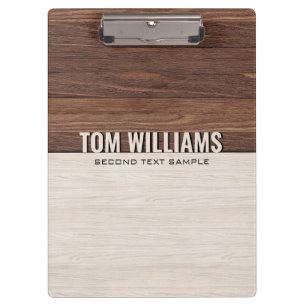 Elegant Brown Wood Texture Modern Style Monogram Clipboard