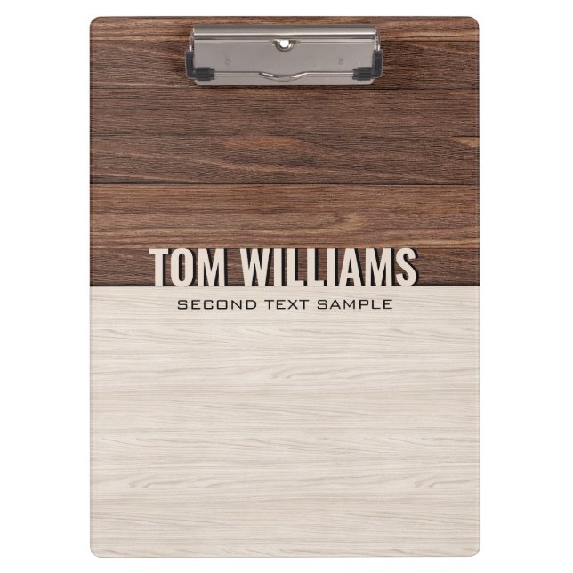 Elegant Brown Wood Texture Modern Style Monogram Clipboard (Front)