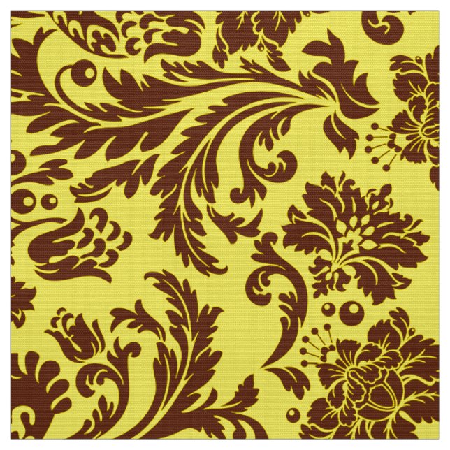 Elegant Brown & Yellow Floral Damasks Fabric (Swatch)