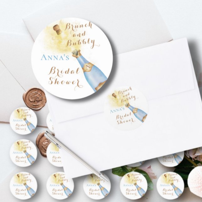 Elegant Brunch and Bubbly Bridal Shower Classic Round Sticker (Creator Uploaded)