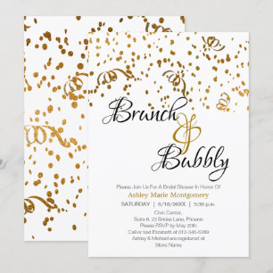 Elegant Brunch Bubbly Bridal Shower Gold Confetti Invitation