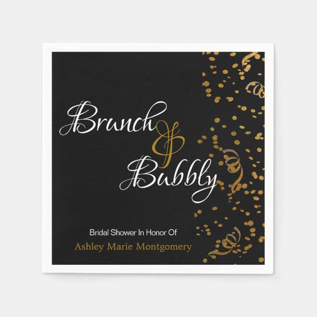 Elegant Brunch Bubbly Bridal Shower Gold Confetti Napkin (Front)