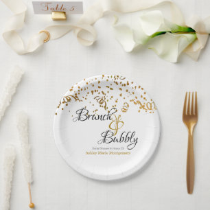 Elegant Brunch Bubbly Bridal Shower Gold Confetti Paper Plate