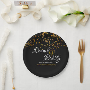 Elegant Brunch Bubbly Bridal Shower Gold Confetti Paper Plate
