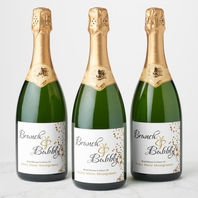 Elegant Brunch Bubbly Bridal Shower Gold Confetti Sparkling Wine Label (Bottles)