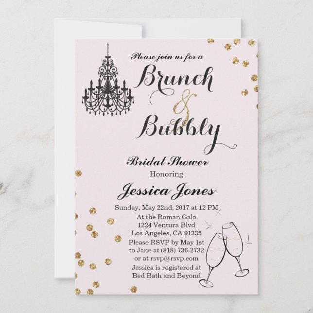 Elegant Brunch & Bubbly Bridal Shower Invitation (Front)