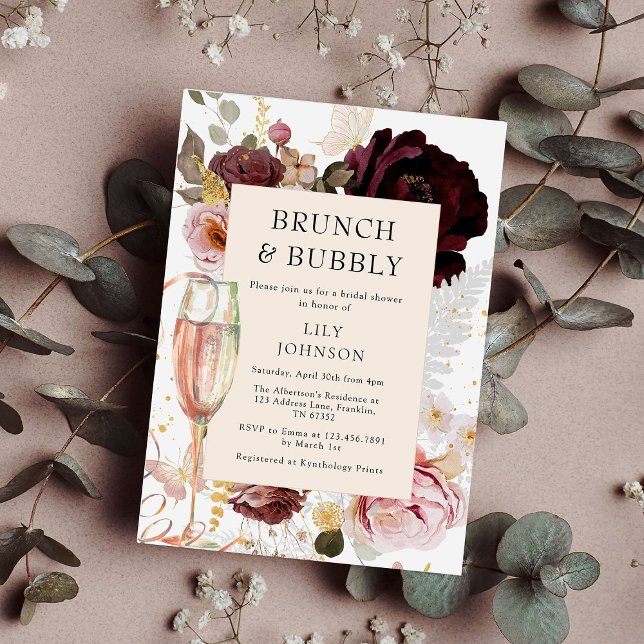 Elegant Brunch & Bubbly Pink Bridal Shower Invitation (Creator Uploaded)