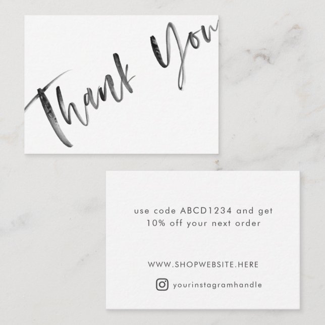 Elegant Brush Calligraphy Thank You Small Business Discount Card (Front/Back)