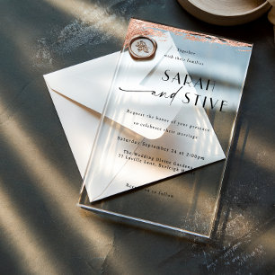 Elegant brush Rose Gold  wedding Acrylic Invitations
