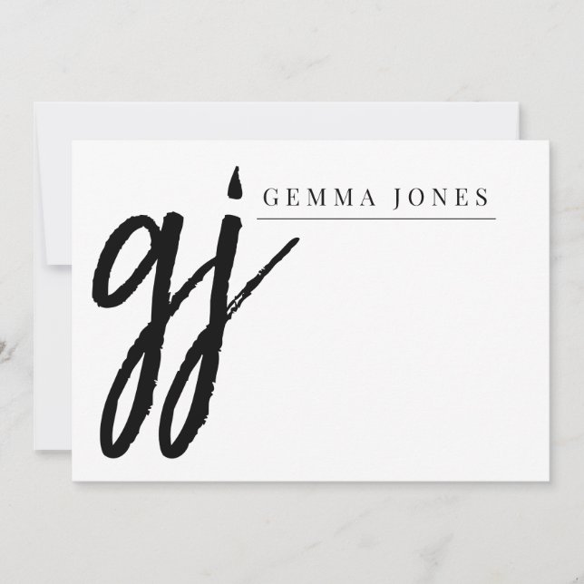 Elegant Brush Script Black Monogram Card (Front)