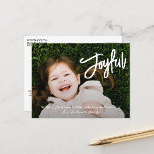 Elegant Brush Script Joyful Modern Christmas Holiday Postcard