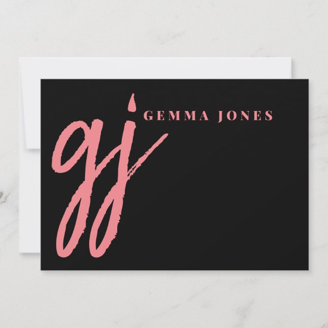 Elegant Brush Script Pink Monogram Card (Front)