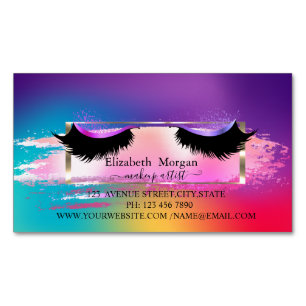 Elegant Brush Stroke,Frame Holographic Faux Lashes Magnetic Business Card