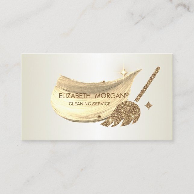 Elegant Brush Stroke Glitter Broom Business Card (Front)