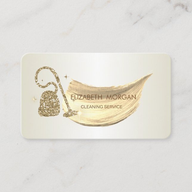 Elegant Brush Stroke Glitter Vacuum cleaner Business Card (Front)