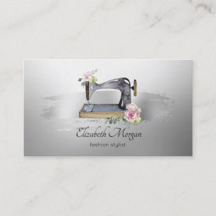 Elegant Brush Stroke Lotus Gray Sewing Machine Business Card