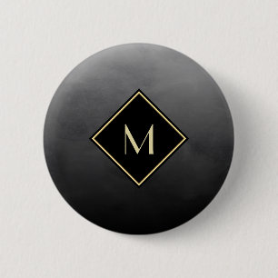 Elegant Brushed Black With Simple Gold Monogram 6 Cm Round Badge