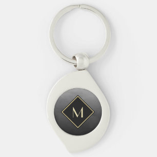 Elegant Brushed Black With Simple Gold Monogram Key Ring