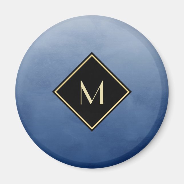 Elegant Brushed Blue With Simple Gold Monogram Magnet (Front)