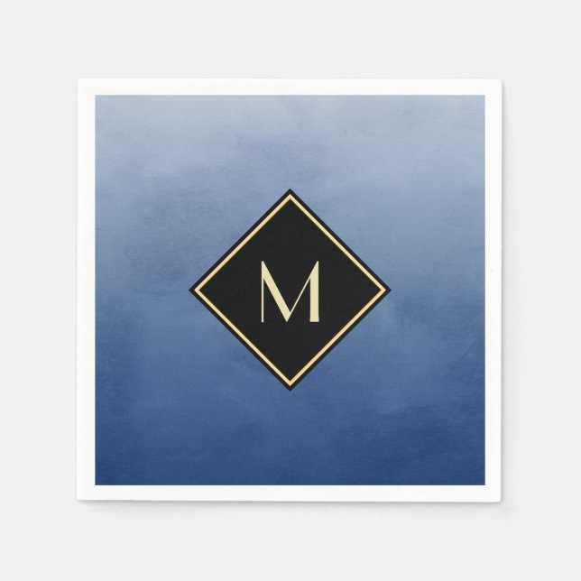 Elegant Brushed Blue With Simple Gold Monogram Napkin (Front)
