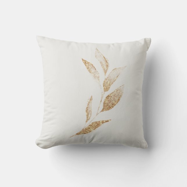 Elegant Brushed Gold Leaf Botanical Cushion (Front)