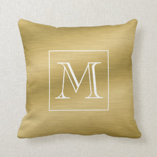 Elegant Brushed Gold Monogram Cushion