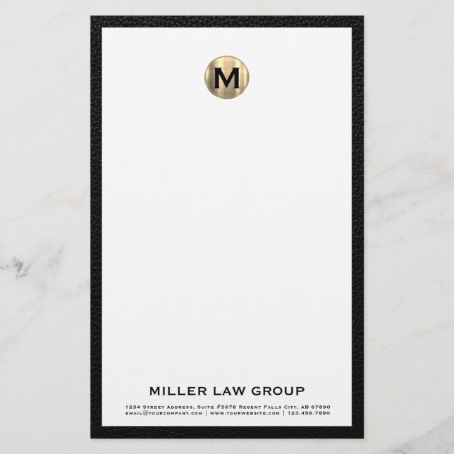 Elegant Brushed Gold Monogram Initial Logo Stationery (Front)