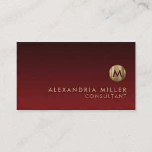 Elegant Brushed Gold Monogram Red Business Card
