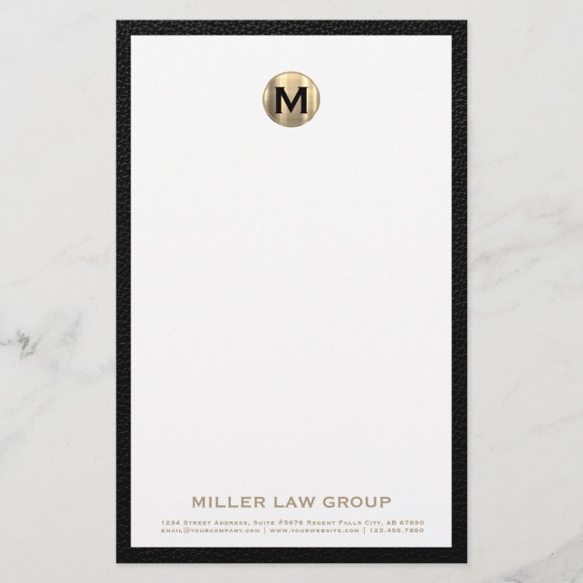 Elegant Brushed Gold Monogram Stationery (Front)