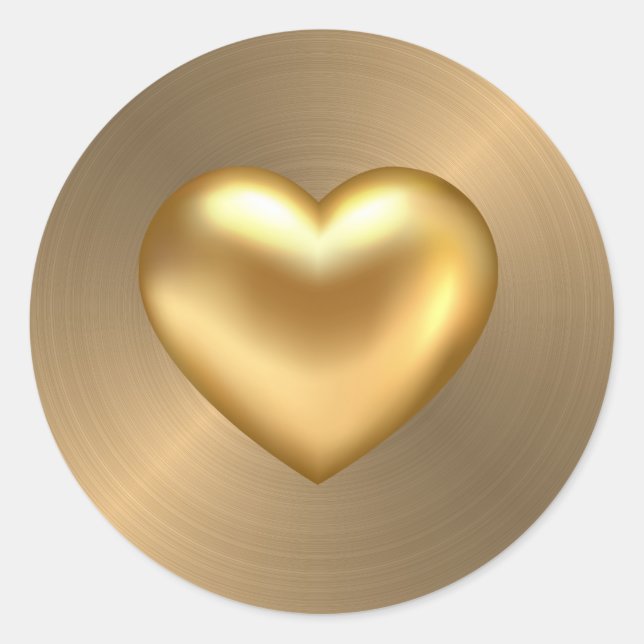 Elegant Brushed Gold with Shiny Gold Heart Classic Round Sticker (Front)