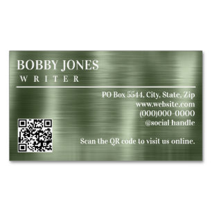 Elegant Brushed Green Foil Metallic QR Code Magnetic Business Card