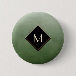 Elegant Brushed Green With Simple Gold Monogram 6 Cm Round Badge
