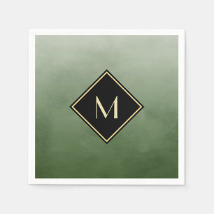 Elegant Brushed Green With Simple Gold Monogram Napkin
