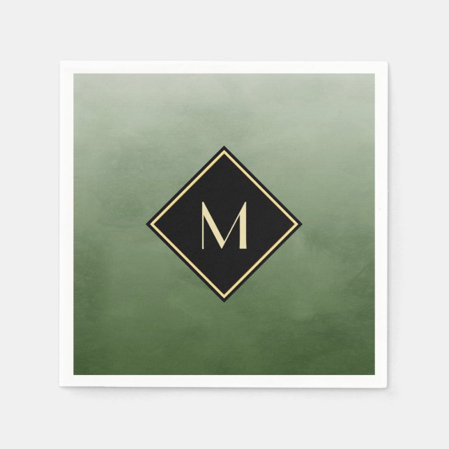 Elegant Brushed Green With Simple Gold Monogram Napkin (Front)